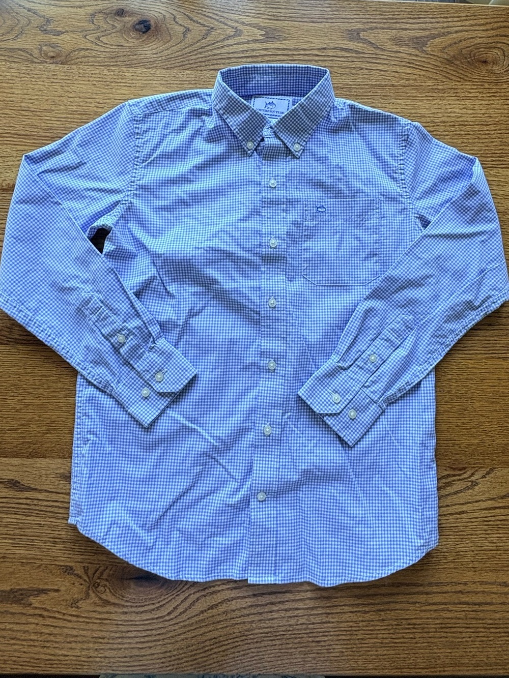 Boys Large (12/14) Southern Tide Blue Gingham Button-Down Shirt